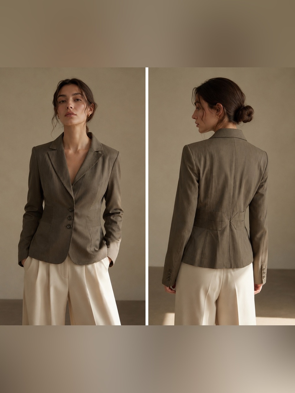 The Limited Brown Pinstripe Fitted Blazer Office Siren Jacket Size 10